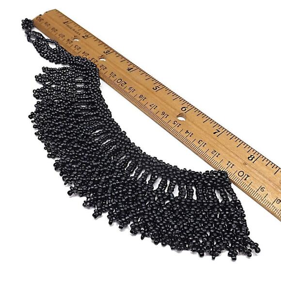 Artisan Beaded Collar Necklace, Metallic Dark Czech Glass Seed Beads, Hand-made - Picture 7 of 8